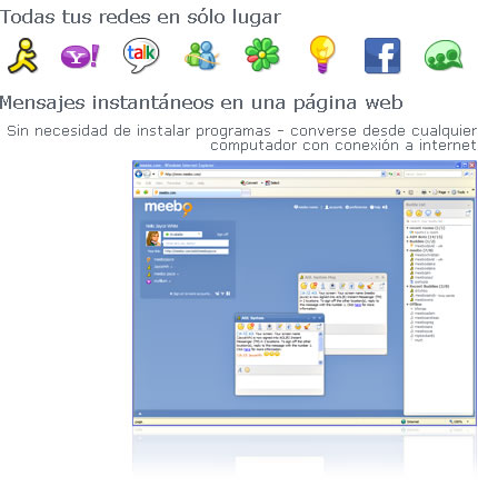 Redes aim, yahoo, gtalk, messenger, icq, facebook en Meebo en Espaol