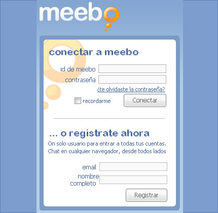 Conectar o registrarse en Meebo en Espaol