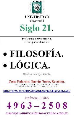 Clases de Filosofa y Lgica para Univ.Empr. Siglo 21  C.A.B.A.(Capital Federal), Argentina