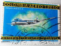 ESTAMPILLA COLOMBIA HISTORIA AVIACION DOUGLAS DC-4 Medellin, Colombia