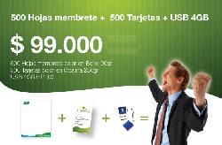 500 membretes + 500 Tarjetas + USB 4GB = $ 99.900 Bogot, Colombia