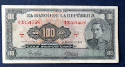 COLOMBIA BILLETE 100 PESOS 1967 9/10 $ 40.000  Medellin, Colombia