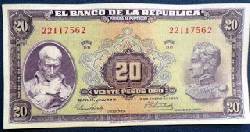 BILLETE COLOMBIA 20 PESOS 1963 $ 50.000  Medellin, Colombia