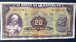 COLOMBIA BILLETE 20 PESOS 1963 $ 50.000 NUEVO Medellin, Colombia