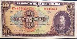 COLOMBIA BILLETE 10 PESOS ORO 1963 SERIE EE $ 95.000  Medellin, Colombia