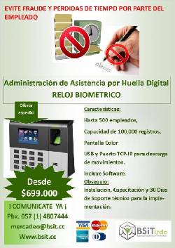Control por huella en Bogot�  $ 499000 bogota, colombia