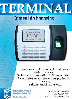Reloj control de horarios y asistencia huella digital e bogota, colombia