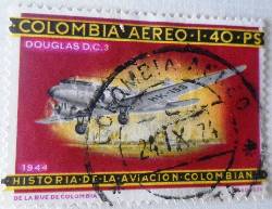 ESTAMPILLA COLOMBIA HISTORIA AVIACION DOUGLAS D.C.3 Medellin, Colombia