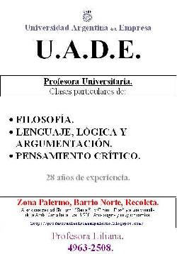 PROFESORA. CLASES DE APOYO. FILOSOFIA. LOGICA. PENSAMIENTO CIENTFICO. 4963-2508. PALERMO. Buenos Aires, Argentina