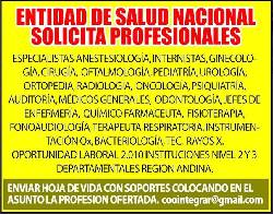 ENTIDAD DE SALUD NACIONAL SOLICITA PROFESIONALES Ibague, Colombia